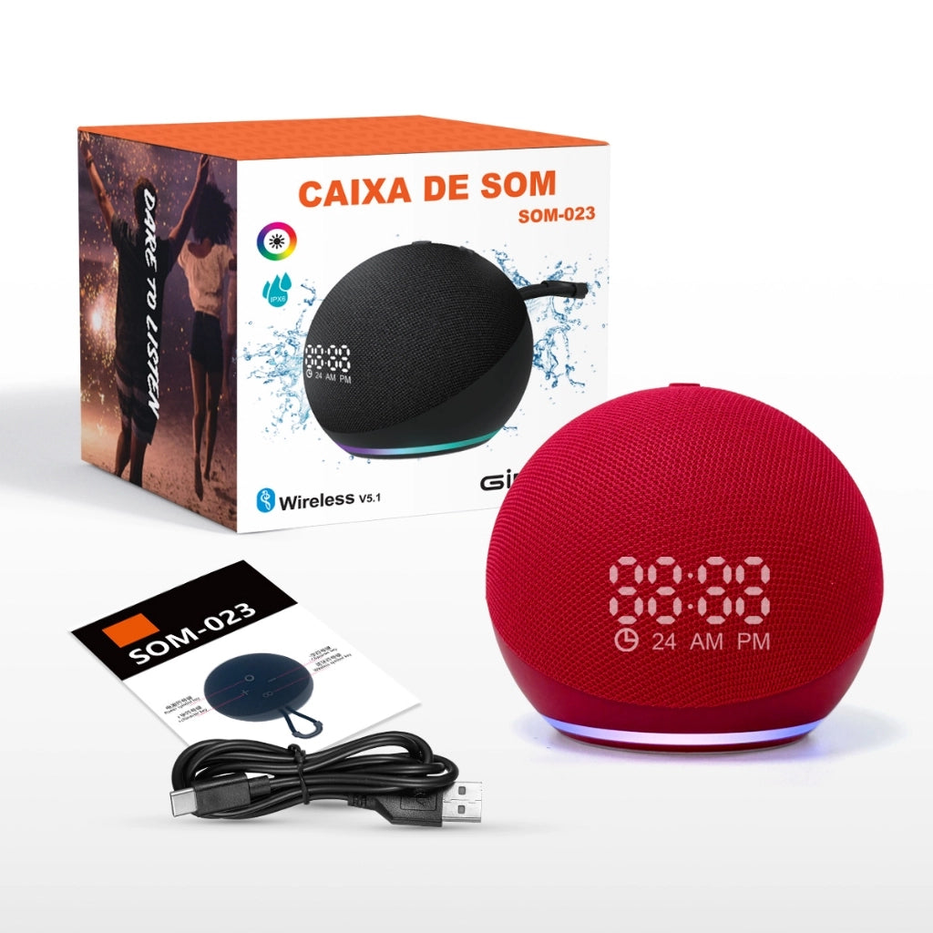 Bluetooth Speaker with Clock Display & RGB Light - Subwoofer Wireless Speaker with FM Radio TWS USB Play