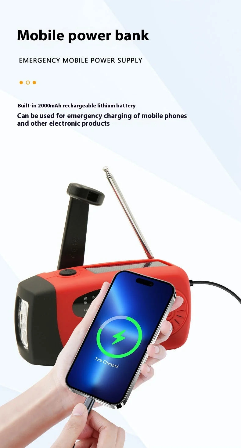 Radio multifonction d'urgence, manivelle de dynamo, radio solaire, pour l'extérieur, chargement d'urgence, lampe de poche