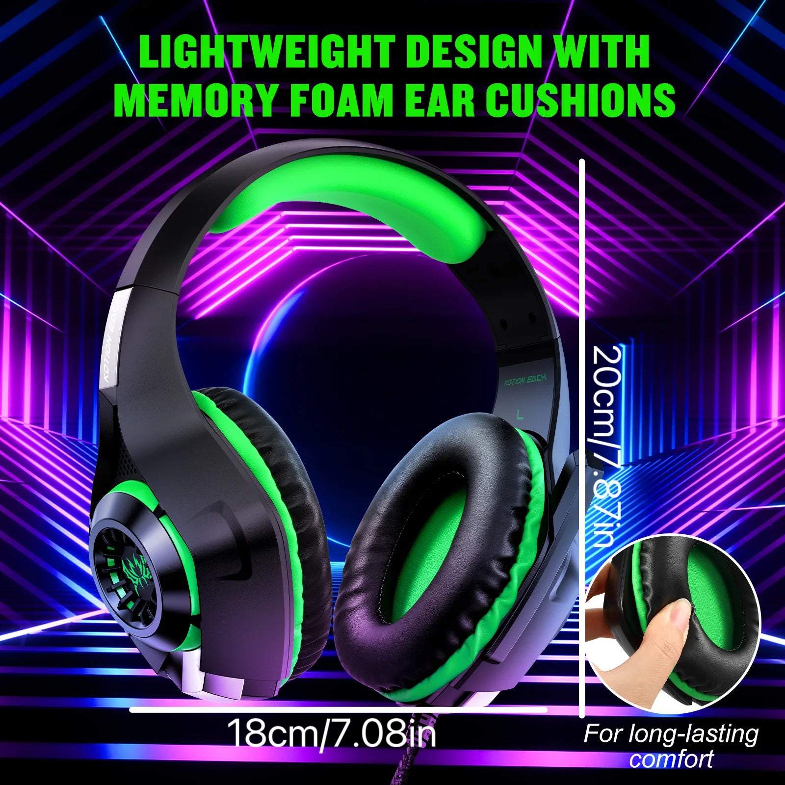 Wired Gaming Headset with Microphone – Over-Ear PC Gaming Headphones, 3.5mm Stereo Bass, Noise-Canceling Mic, RGB LED Light – Compatible with PS4, Xbox One, Nintendo Switch, Laptop, Phone – GM Series