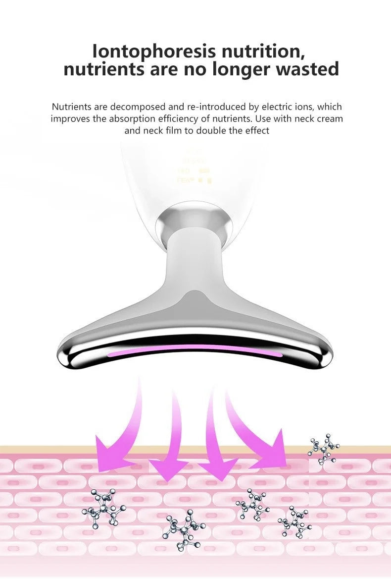 Masseur cou et visage Amélioration de la luminothérapie LED sept couleurs Vibration Beauté faciale Dispositif anti-rides et raffermissant pour la peau