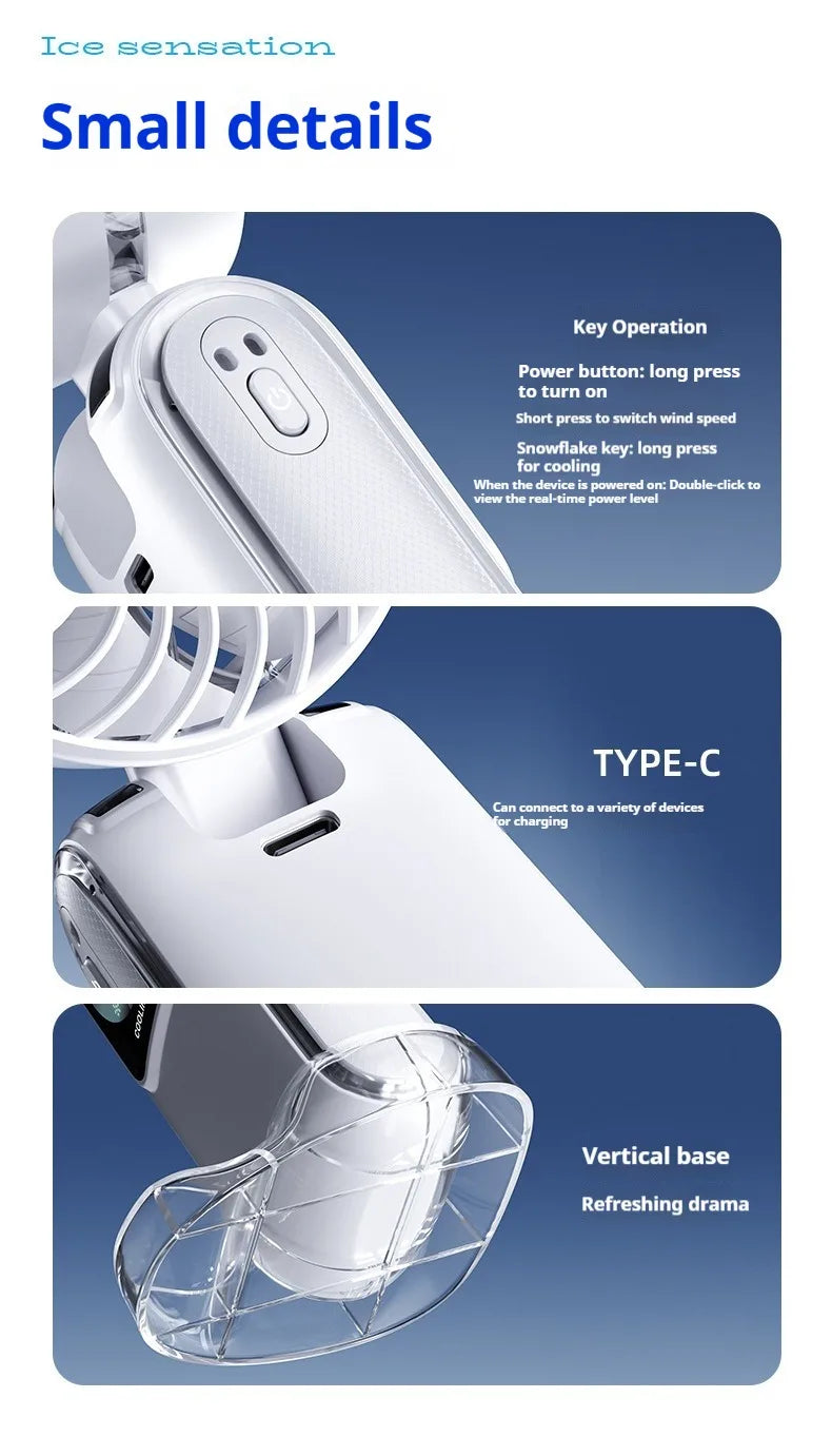 Ventilateur de refroidissement haute vitesse CryoFlow (avec plaque de refroidissement métallique intégrée pour une sensation glaciale instantanée au contact de la peau) Ventilateur portable ErgoFlow Pro