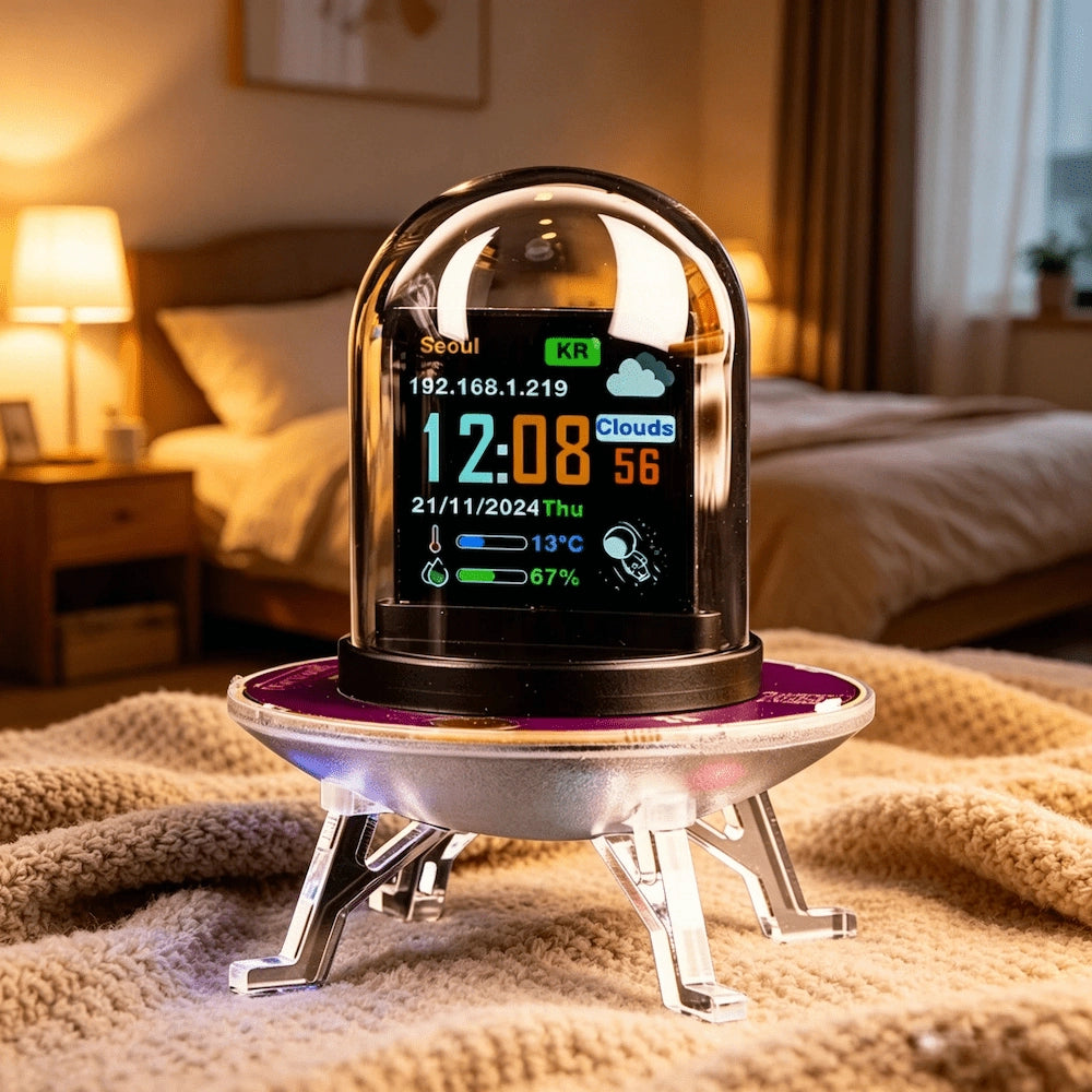 UFO-CLOCK Digital Display Thermometer Hygrometer Mini Smart WIFI Weather Station Weather Temperature Humidity Time Alarm Clock