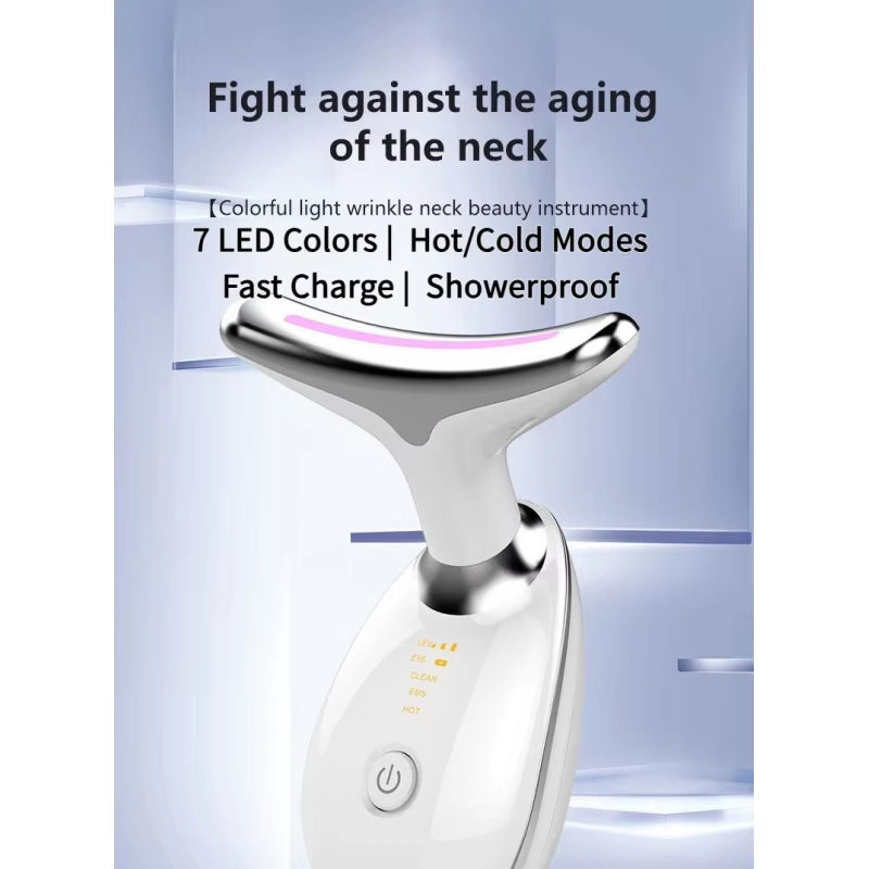 Neck and Facial Massager Enhance  Seven Colors LED Photon Therapy Vibration Facial Beauty Anti-Wrinkle Skin Tightening Device
