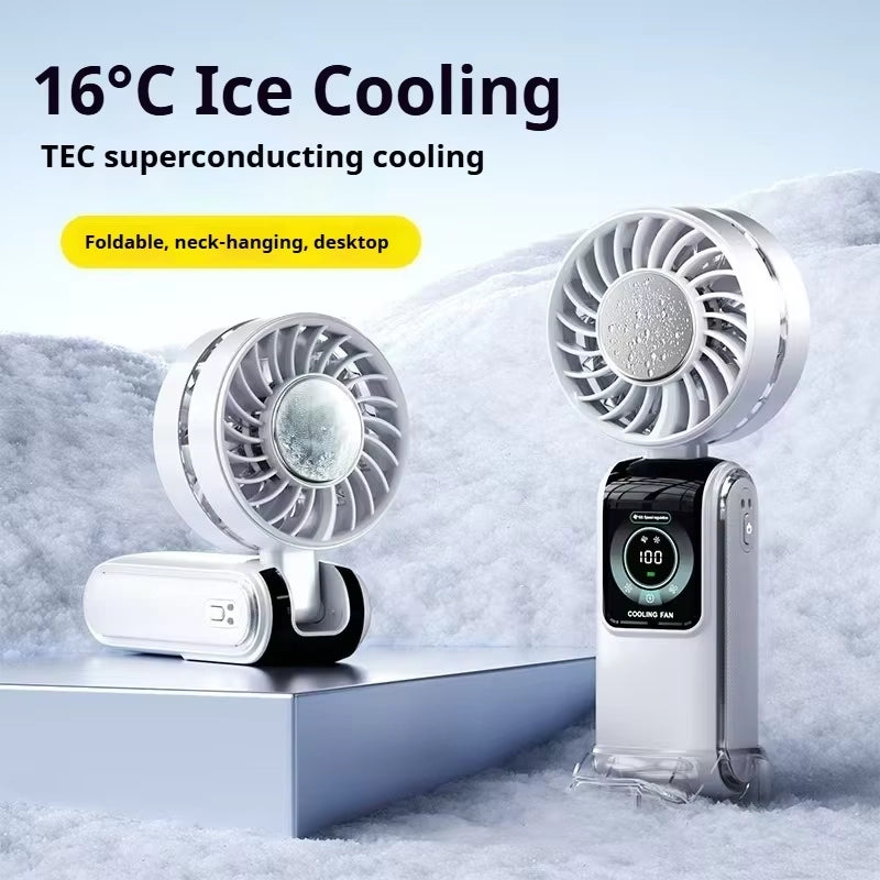 CryoFlow High-Speed Cooling Fan (With Built-in Metal Cooling Plate Instant Skin-Contact Icy Sensation）ErgoFlow Pro Handheld Fan
