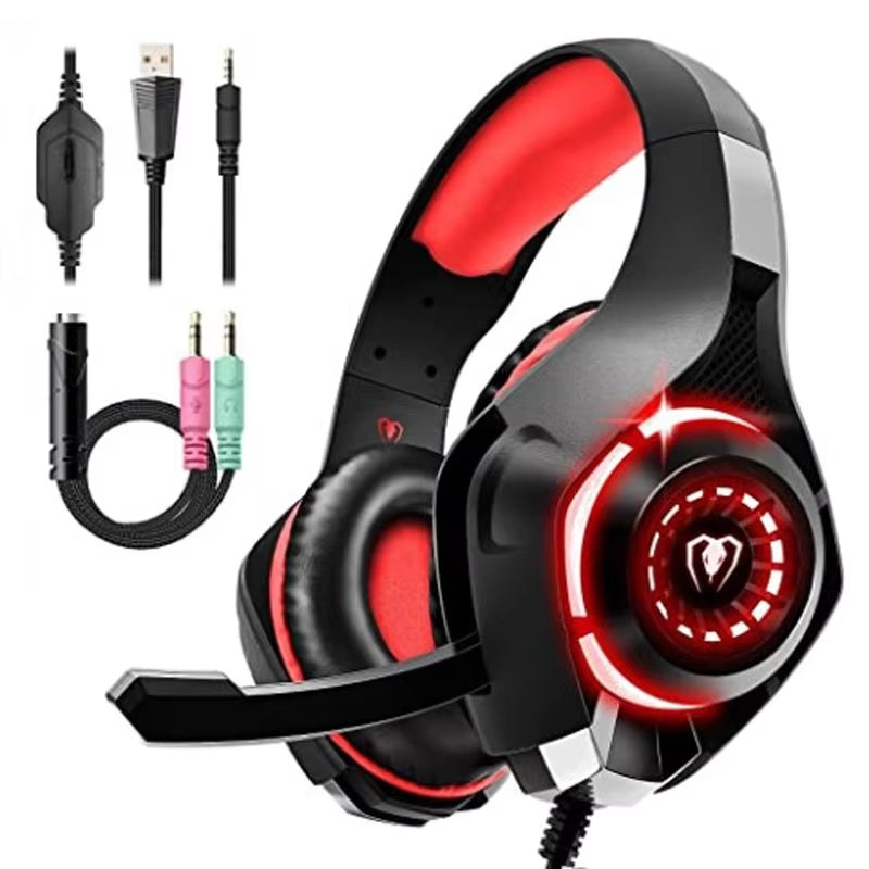 Wired Gaming Headset with Microphone – Over-Ear PC Gaming Headphones, 3.5mm Stereo Bass, Noise-Canceling Mic, RGB LED Light – Compatible with PS4, Xbox One, Nintendo Switch, Laptop, Phone – GM Series
