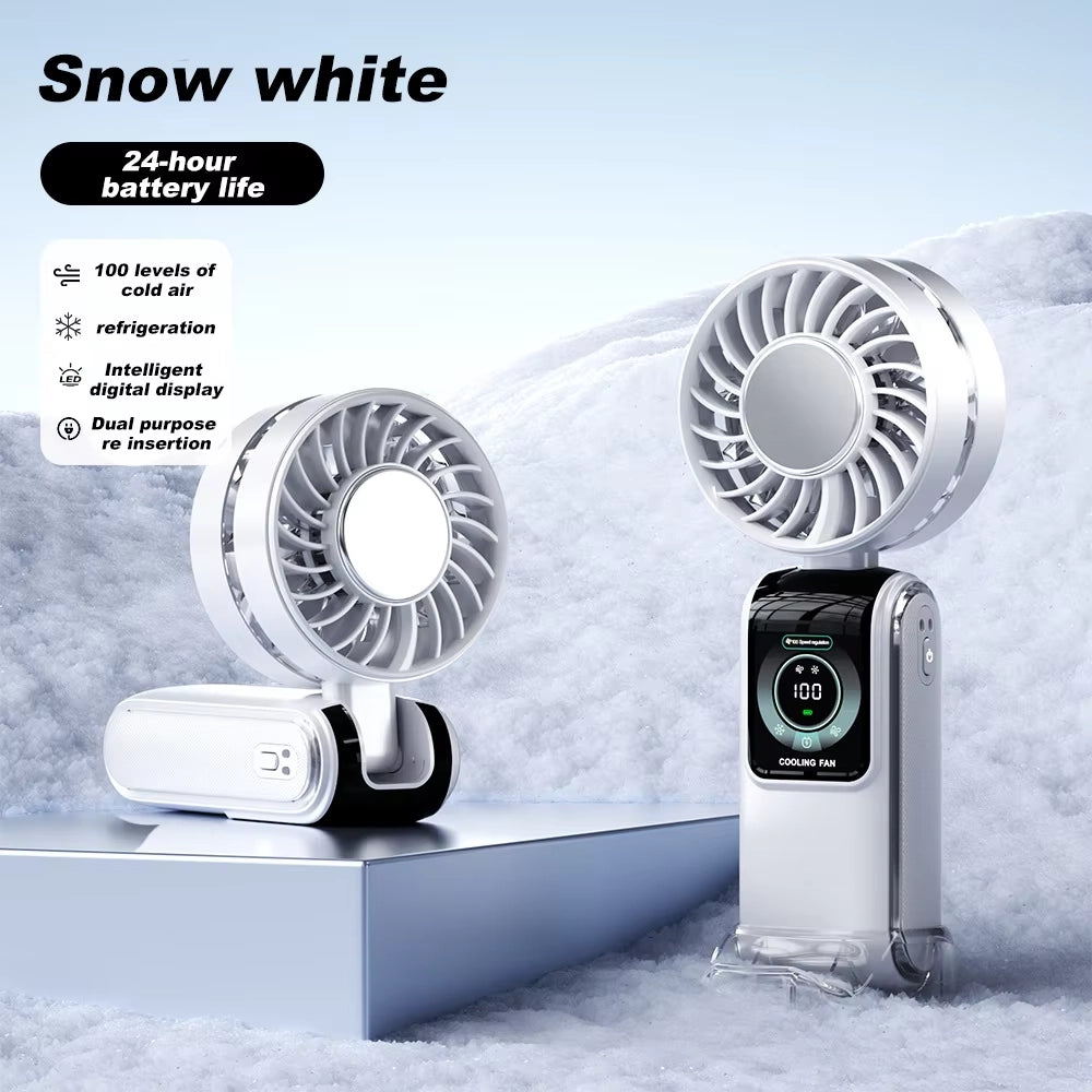 CryoFlow High-Speed Cooling Fan (With Built-in Metal Cooling Plate Instant Skin-Contact Icy Sensation）ErgoFlow Pro Handheld Fan