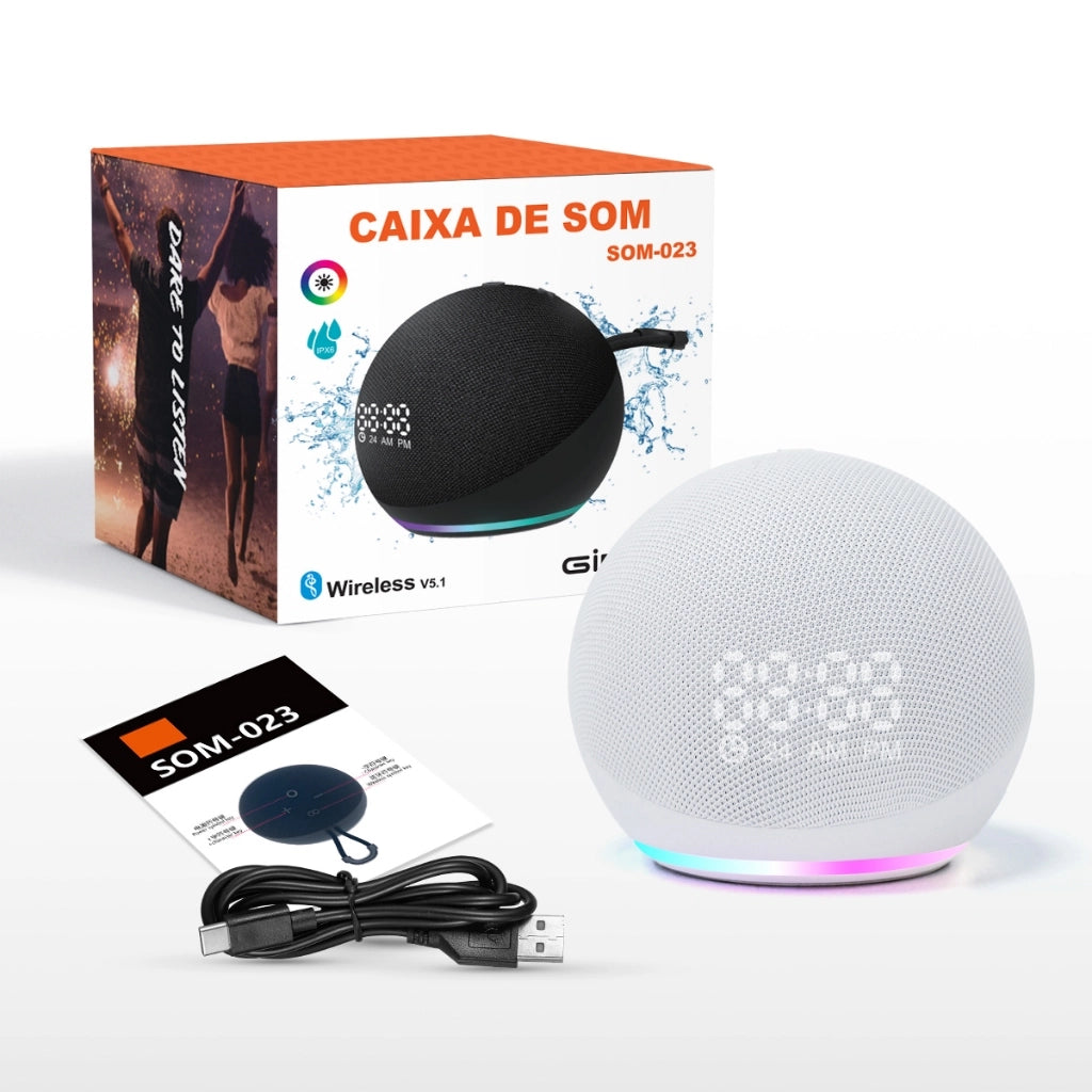 Bluetooth Speaker with Clock Display & RGB Light - Subwoofer Wireless Speaker with FM Radio TWS USB Play