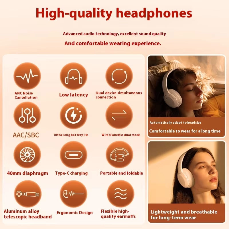 Wireless Bluetooth headset does not enter the ear, noise cancellation, ultra-long battery life, large power headse