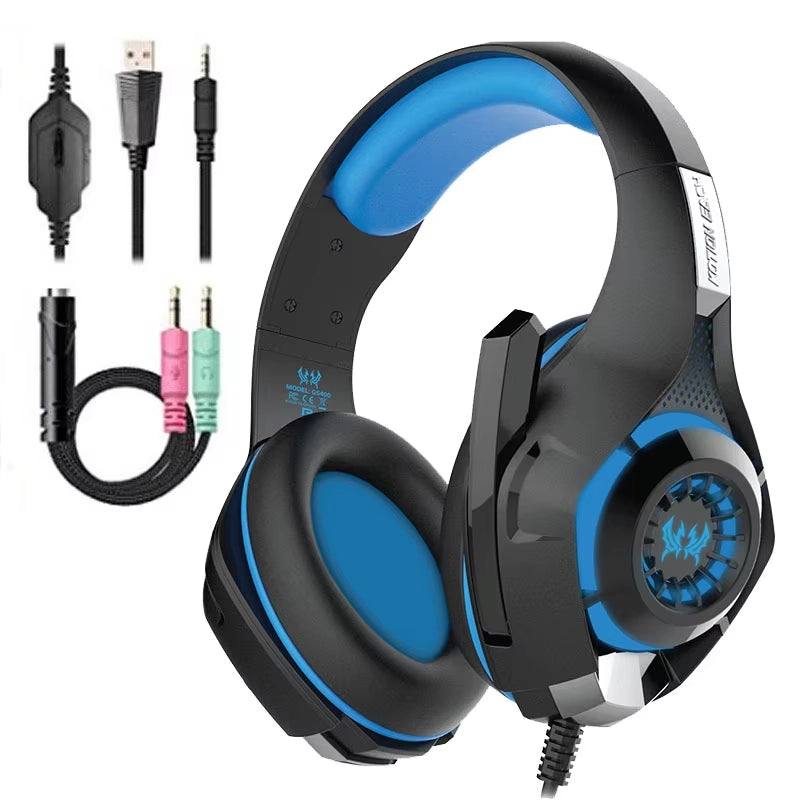 Wired Gaming Headset with Microphone – Over-Ear PC Gaming Headphones, 3.5mm Stereo Bass, Noise-Canceling Mic, RGB LED Light – Compatible with PS4, Xbox One, Nintendo Switch, Laptop, Phone – GM Series