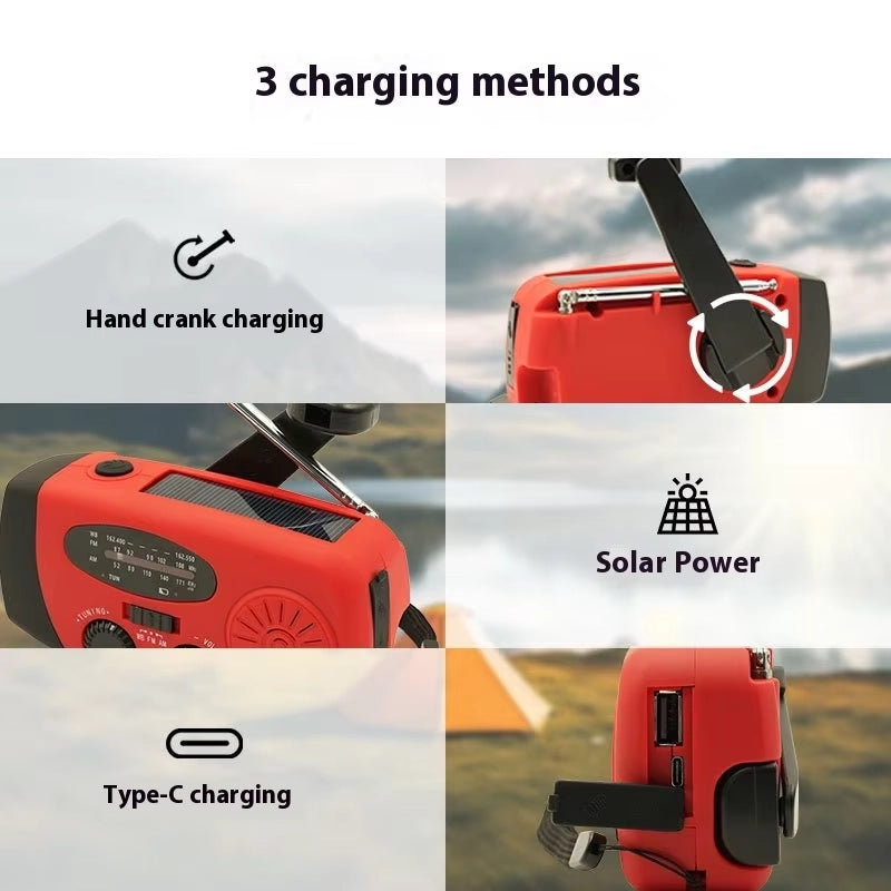 Multifunctional emergency radio hand crank power generation solar radio outdoor emergency charging flashlight