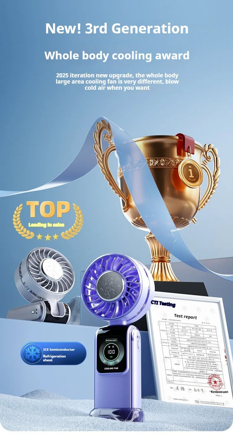 Ventilateur de refroidissement haute vitesse CryoFlow (avec plaque de refroidissement métallique intégrée pour une sensation glaciale instantanée au contact de la peau) Ventilateur portable ErgoFlow Pro