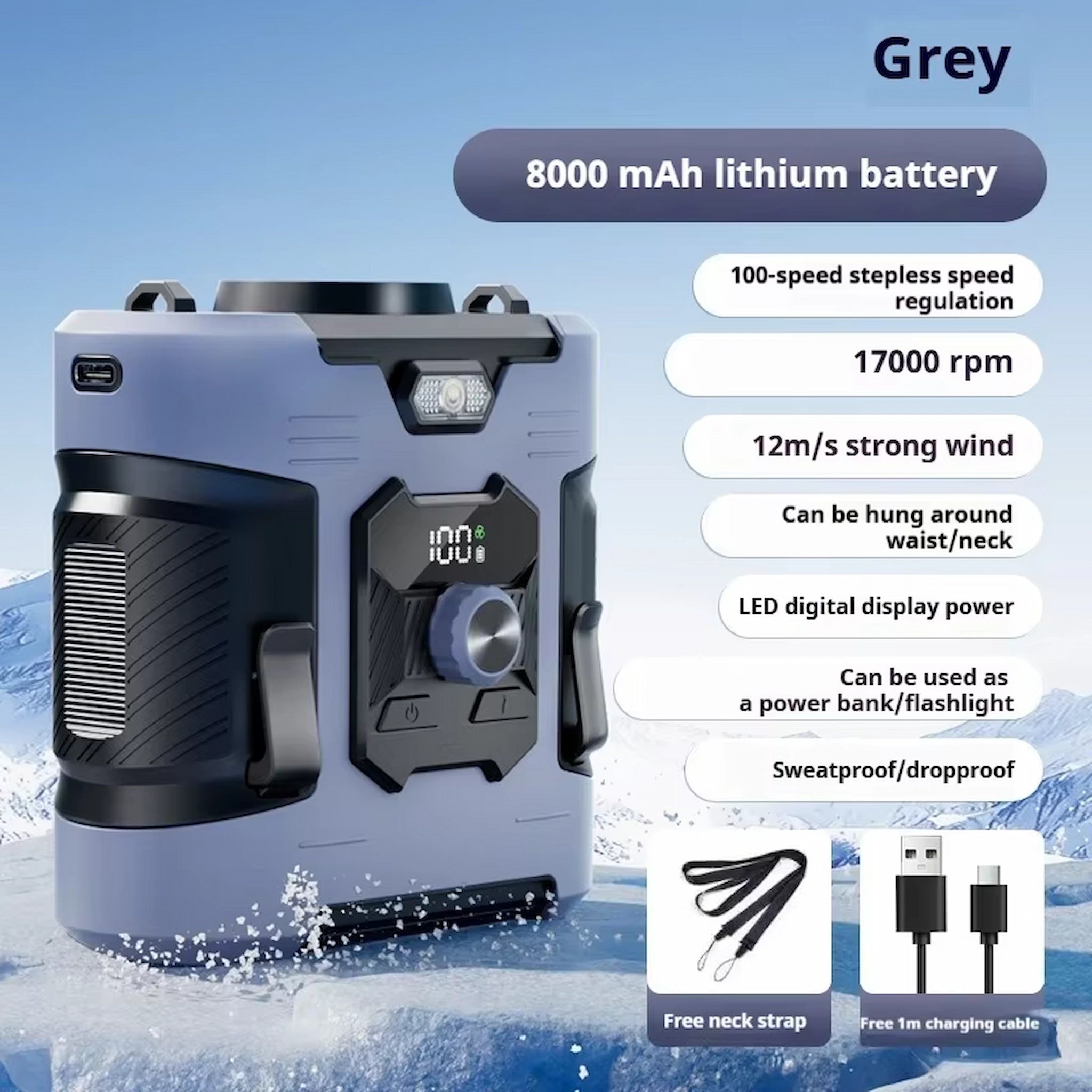 High-Speed Waist-Mounted Fan for Outdoor Sports & Camping - USB-Rechargeable with Power Bank Function, 8000Amh