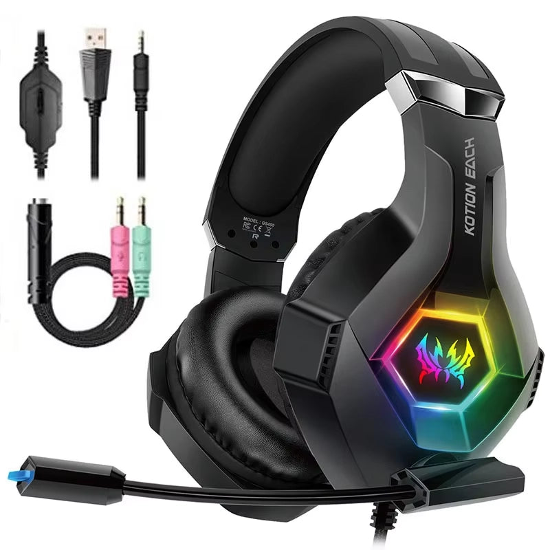 Wired Gaming Headset with Microphone – Over-Ear PC Gaming Headphones, 3.5mm Stereo Bass, Noise-Canceling Mic, RGB LED Light – Compatible with PS4, Xbox One, Nintendo Switch, Laptop, Phone – GM Series