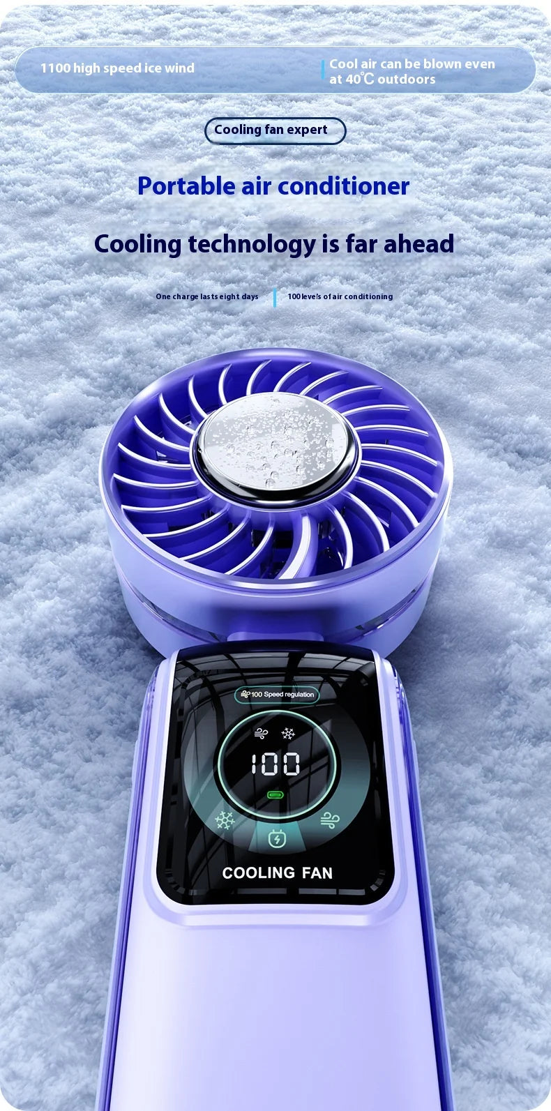Ventilateur de refroidissement haute vitesse CryoFlow (avec plaque de refroidissement métallique intégrée pour une sensation glaciale instantanée au contact de la peau) Ventilateur portable ErgoFlow Pro