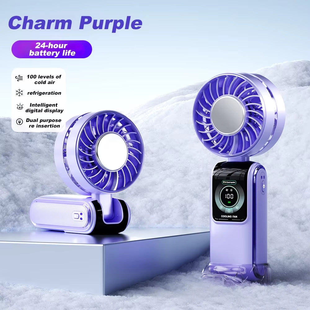 CryoFlow High-Speed Cooling Fan (With Built-in Metal Cooling Plate Instant Skin-Contact Icy Sensation）ErgoFlow Pro Handheld Fan