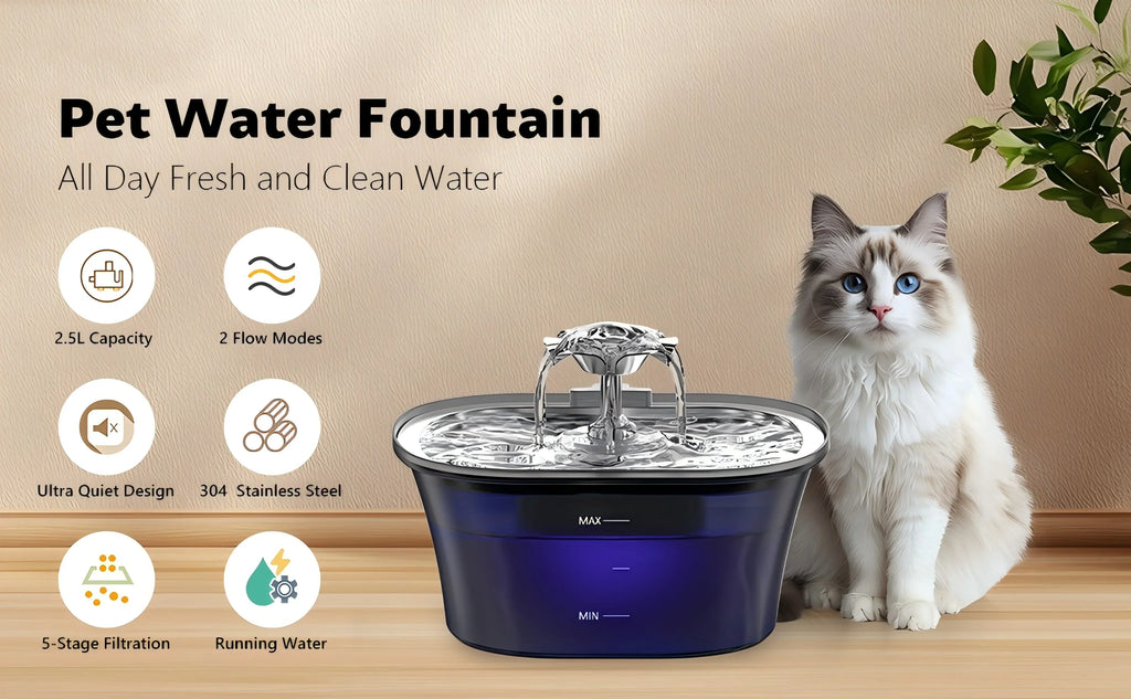 Fontaine à eau automatique pour chat avec filtre