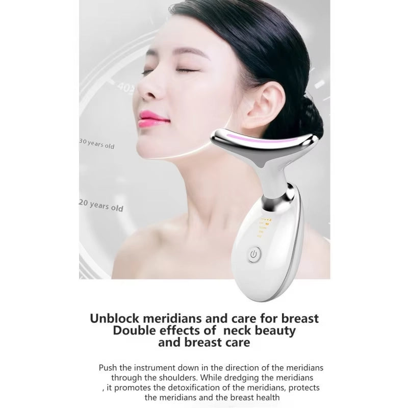 Masseur cou et visage Amélioration de la luminothérapie LED sept couleurs Vibration Beauté faciale Dispositif anti-rides et raffermissant pour la peau
