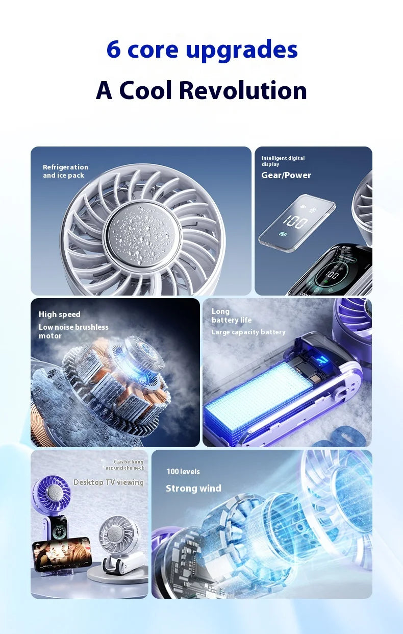 Ventilateur de refroidissement haute vitesse CryoFlow (avec plaque de refroidissement métallique intégrée pour une sensation glaciale instantanée au contact de la peau) Ventilateur portable ErgoFlow Pro