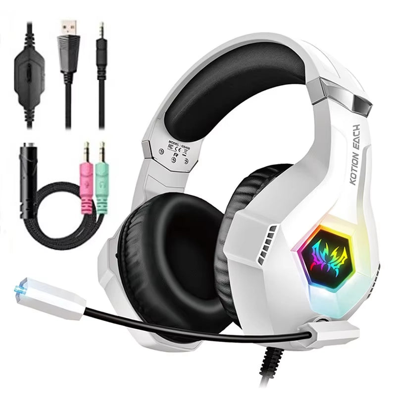 Wired Gaming Headset with Microphone – Over-Ear PC Gaming Headphones, 3.5mm Stereo Bass, Noise-Canceling Mic, RGB LED Light – Compatible with PS4, Xbox One, Nintendo Switch, Laptop, Phone – GM Series