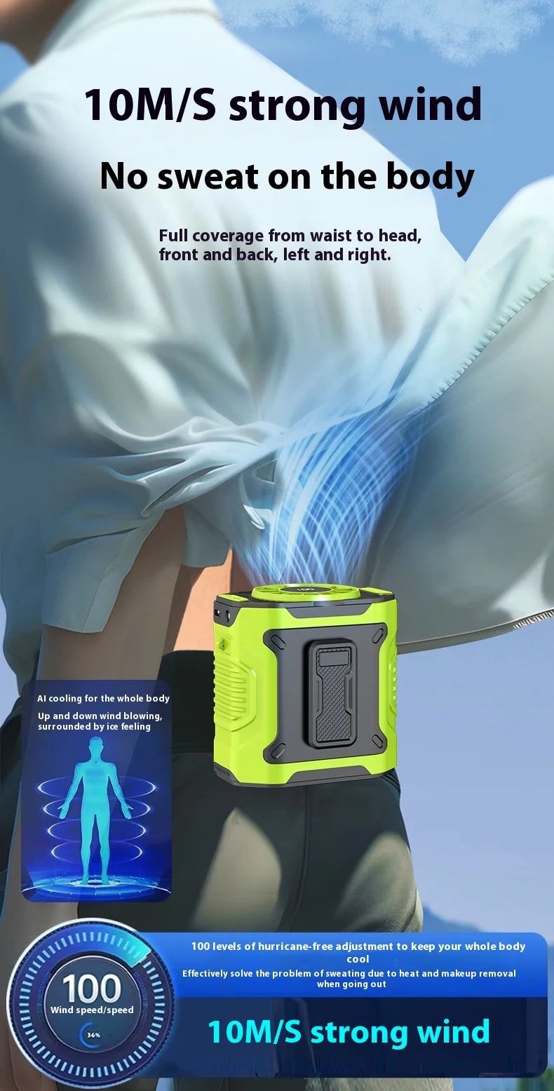 Waist Clip Fan Portable Fan 8000mAh USB Rechargeable Fan 3 Speeds Hanging Neck Fan with Power Bank LED Light Outdoor Camping Fan