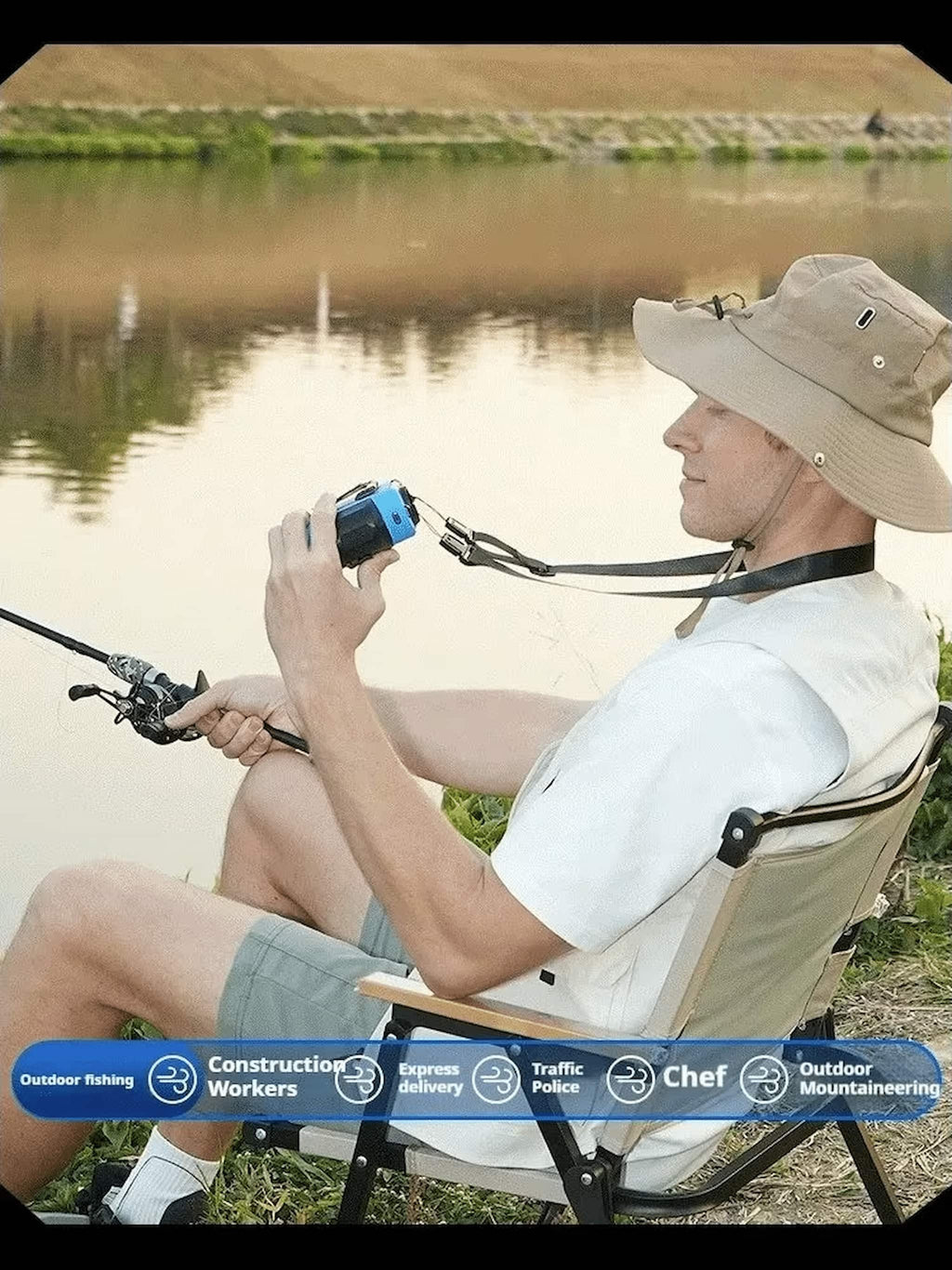 Ventilateur de ceinture haute vitesse pour les sports de plein air et le camping - Rechargeable par USB avec fonction de batterie externe, 8000mAh