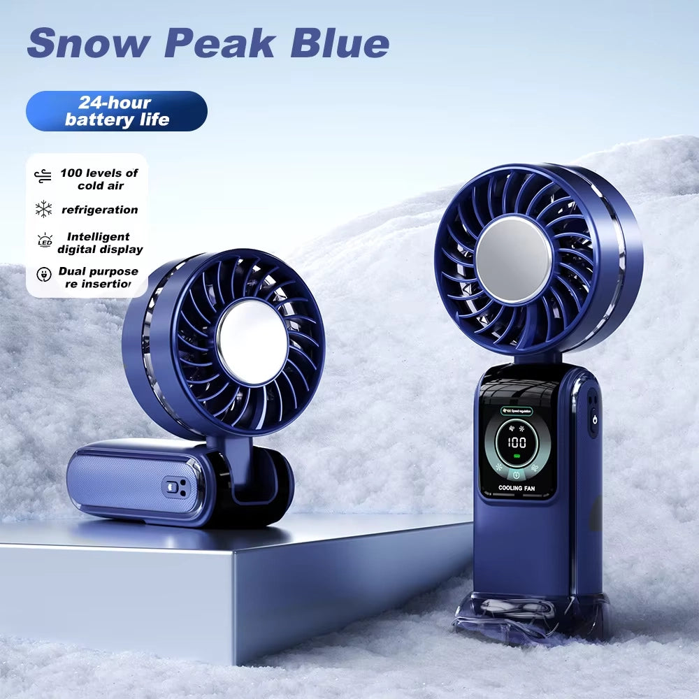 CryoFlow High-Speed Cooling Fan (With Built-in Metal Cooling Plate Instant Skin-Contact Icy Sensation）ErgoFlow Pro Handheld Fan