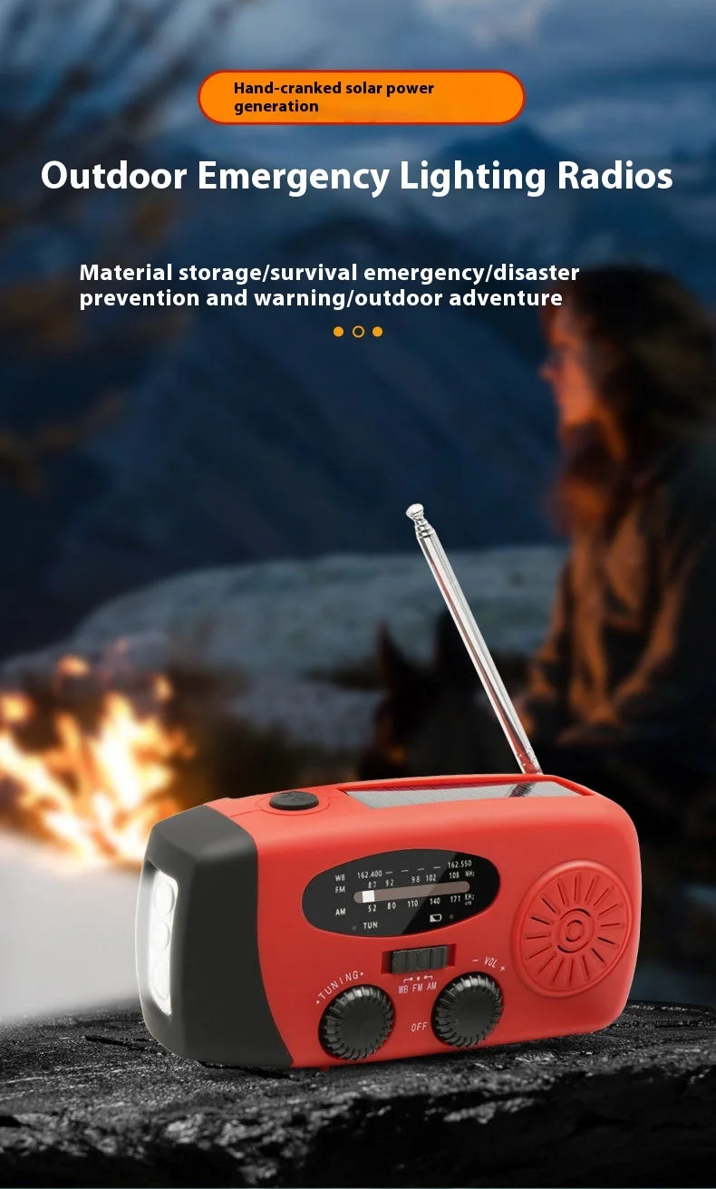 Multifunctional emergency radio hand crank power generation solar radio outdoor emergency charging flashlight
