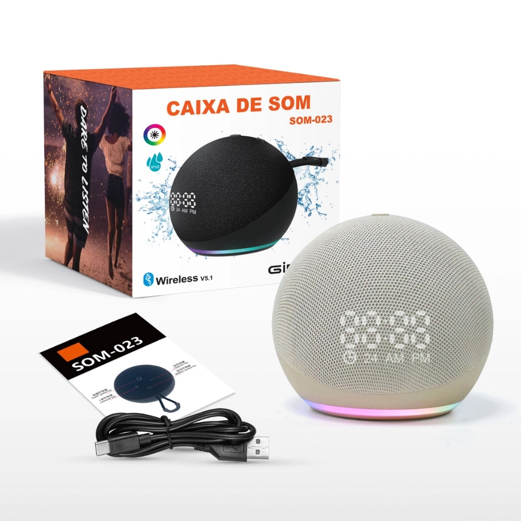 Bluetooth Speaker with Clock Display & RGB Light - Subwoofer Wireless Speaker with FM Radio TWS USB Play
