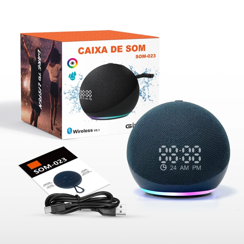 Bluetooth Speaker with Clock Display & RGB Light - Subwoofer Wireless Speaker with FM Radio TWS USB Play