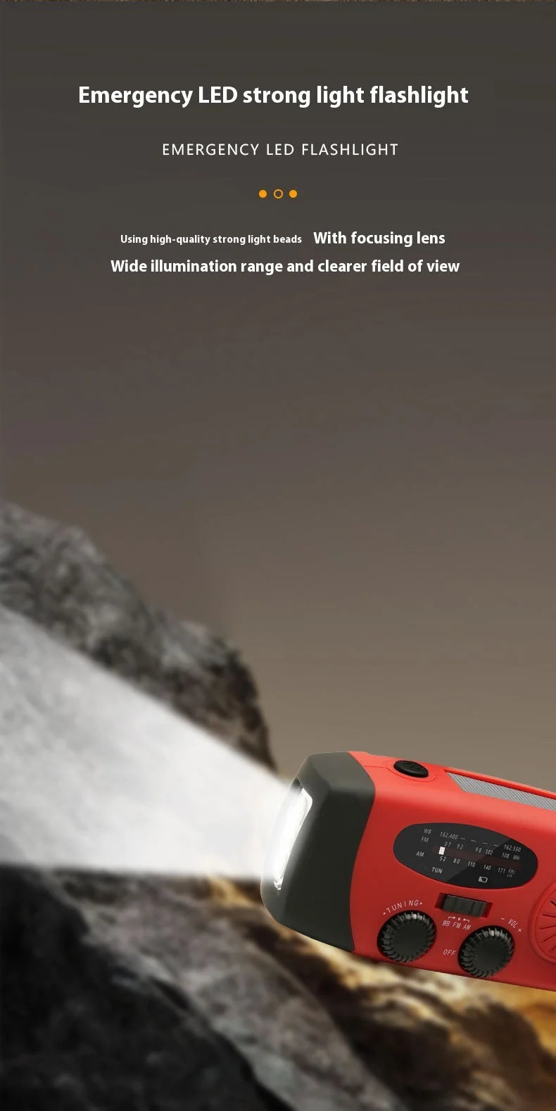 Radio multifonction d'urgence, manivelle de dynamo, radio solaire, pour l'extérieur, chargement d'urgence, lampe de poche