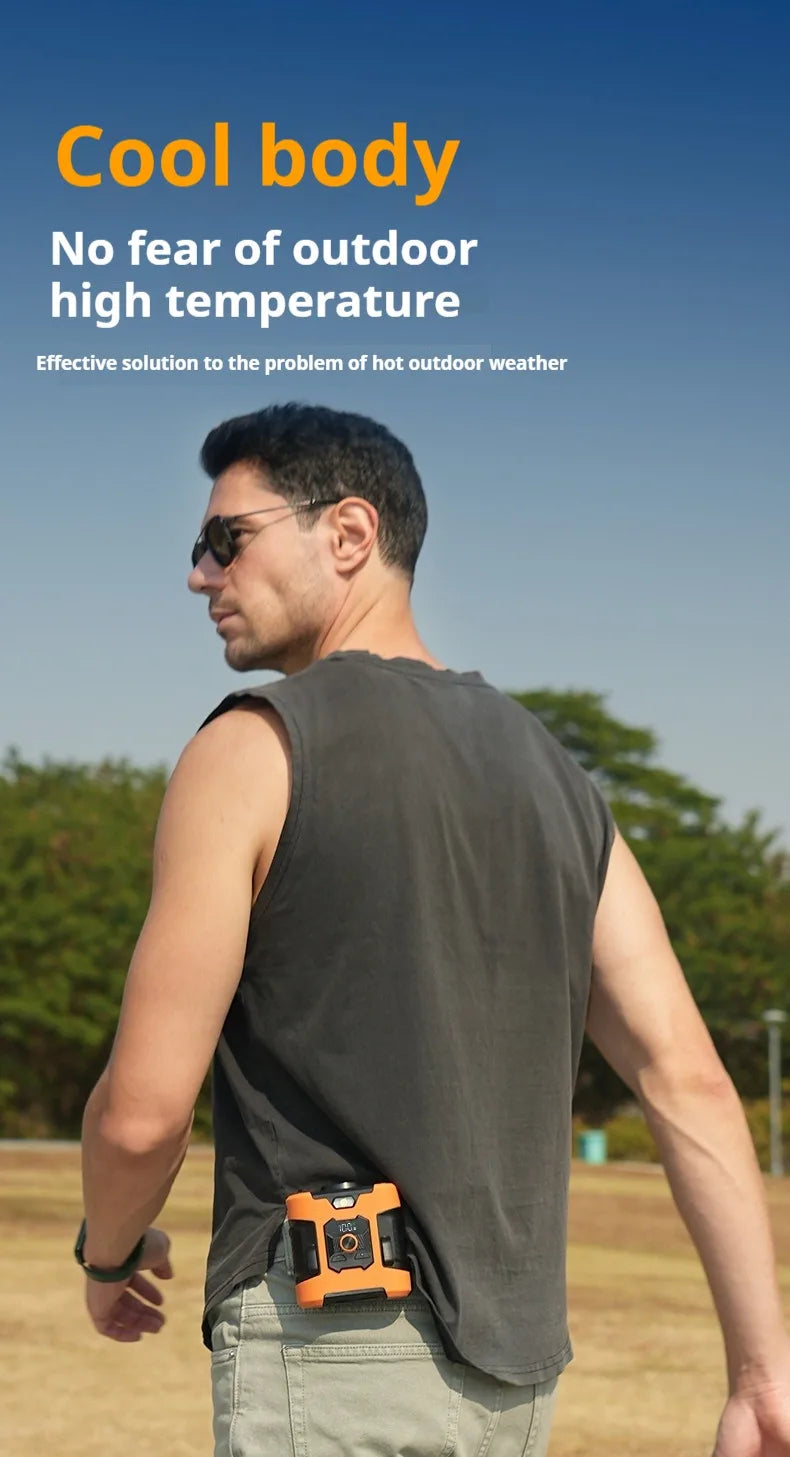 Ventilateur de ceinture haute vitesse pour les sports de plein air et le camping - Rechargeable par USB avec fonction de batterie externe, 8000mAh