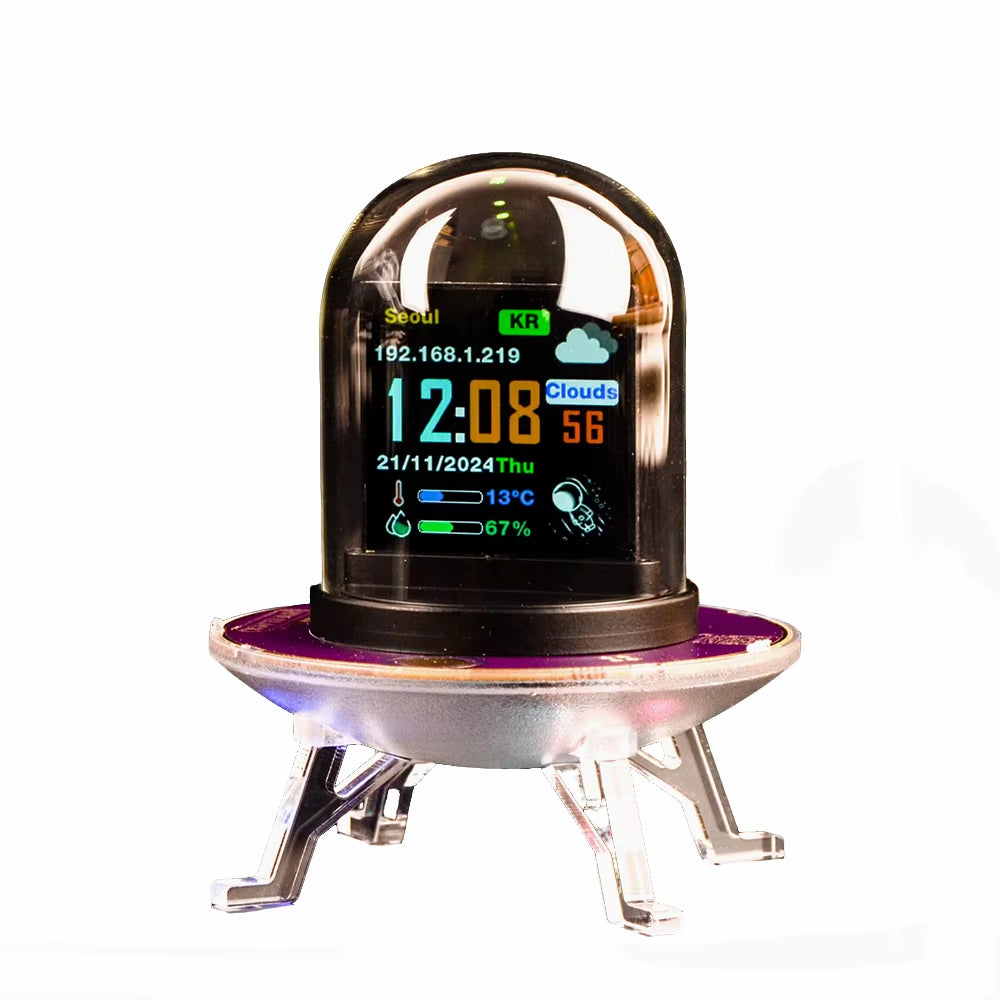 UFO-CLOCK Digital Display Thermometer Hygrometer Mini Smart WIFI Weather Station Weather Temperature Humidity Time Alarm Clock
