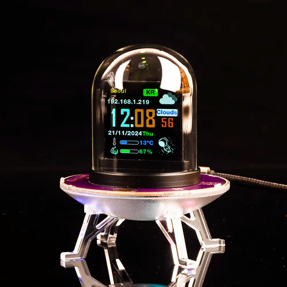 UFO-CLOCK Digital Display Thermometer Hygrometer Mini Smart WIFI Weather Station Weather Temperature Humidity Time Alarm Clock