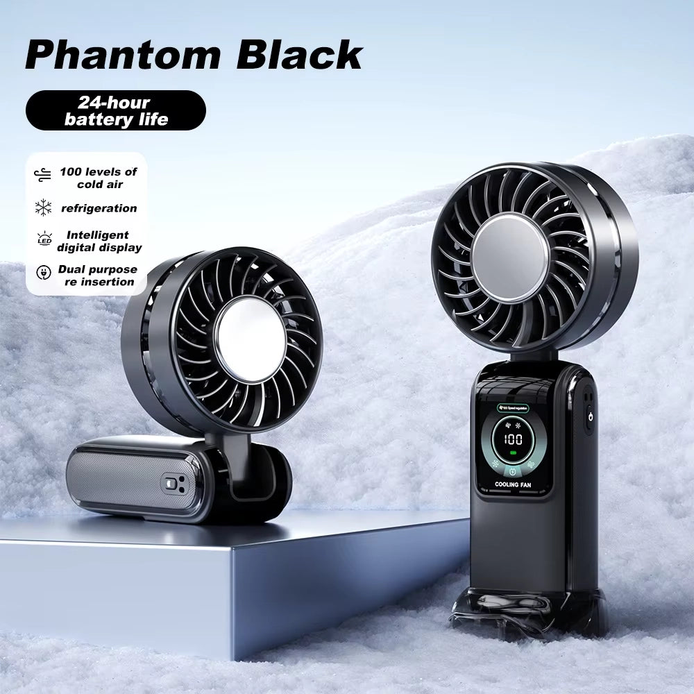 CryoFlow High-Speed Cooling Fan (With Built-in Metal Cooling Plate Instant Skin-Contact Icy Sensation）ErgoFlow Pro Handheld Fan