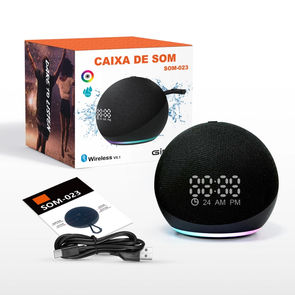 Bluetooth Speaker with Clock Display & RGB Light - Subwoofer Wireless Speaker with FM Radio TWS USB Play