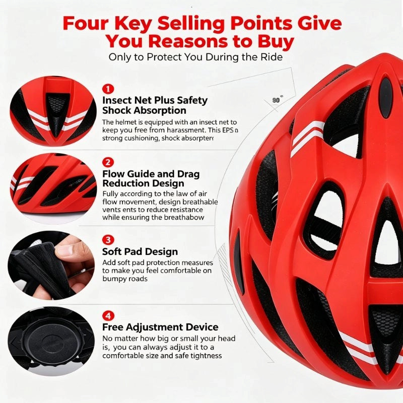 Safety Cycling Helmet for Men Women - Ultra Light MTB Road Bike Helmet with LED Rear Light