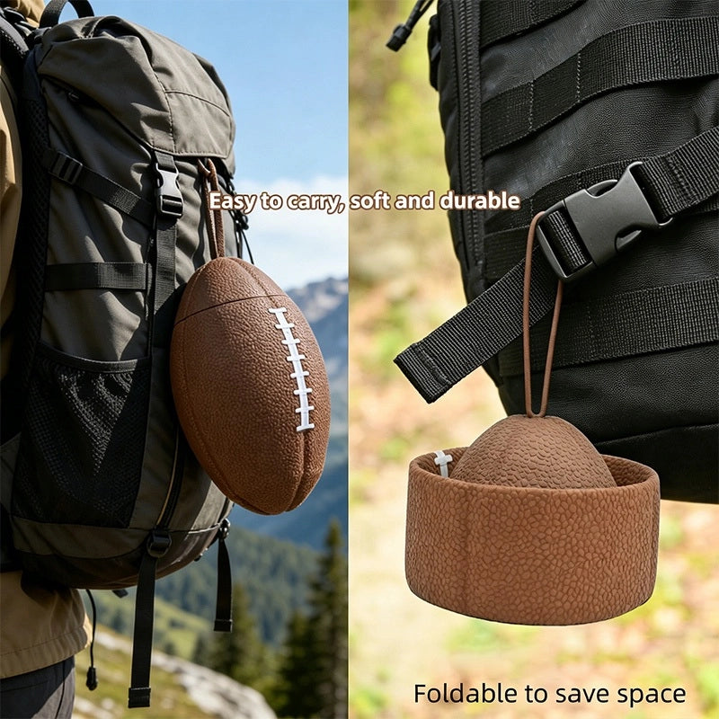 Portable Rugby Collapsible Water Bottle - Food Grade Silicone Foldable Sports Water Bottle for Rugby, Outdoor Activities and Gym