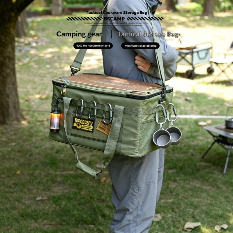 Tactical Camping Bag with Table｜36L Large Capacity Portable Storage Organizer for Outdoor Picnic Beach Hiking Travel｜2-in-1 Bag & Table