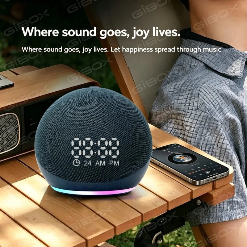 Bluetooth Speaker with Clock Display & RGB Light - Subwoofer Wireless Speaker with FM Radio TWS USB Play