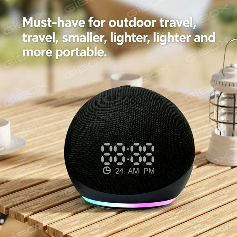 Bluetooth Speaker with Clock Display & RGB Light - Subwoofer Wireless Speaker with FM Radio TWS USB Play