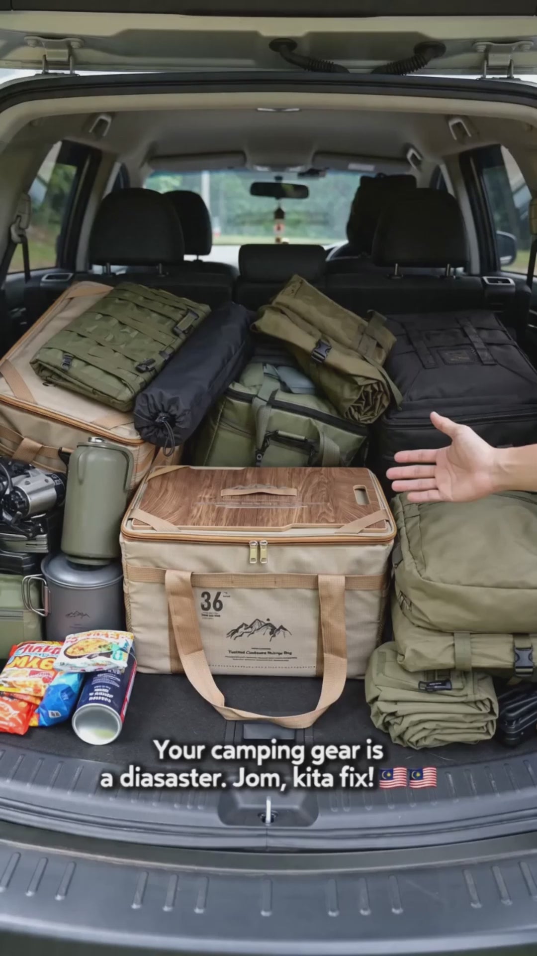 Tactical Camping Bag with Table｜36L Large Capacity Portable Storage Organizer for Outdoor Picnic Beach Hiking Travel｜2-in-1 Bag & Table
