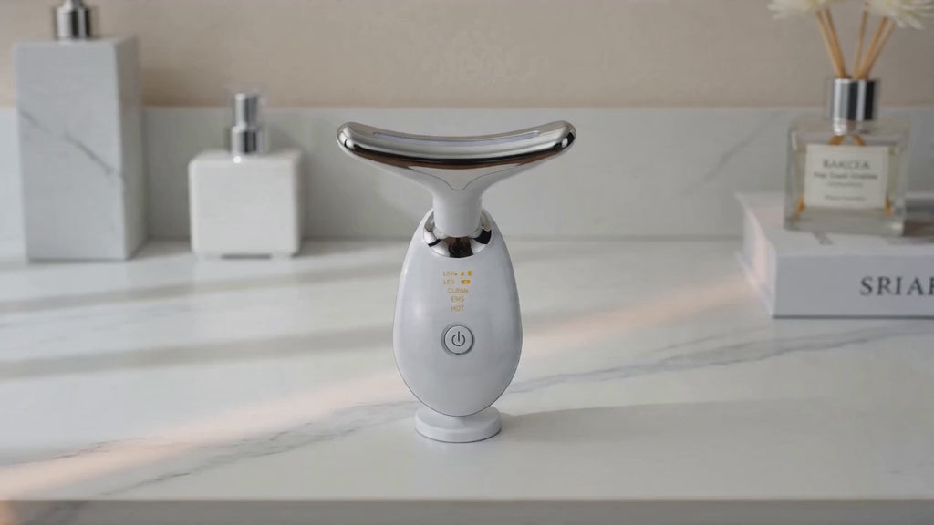 Masseur cou et visage Amélioration de la luminothérapie LED sept couleurs Vibration Beauté faciale Dispositif anti-rides et raffermissant pour la peau